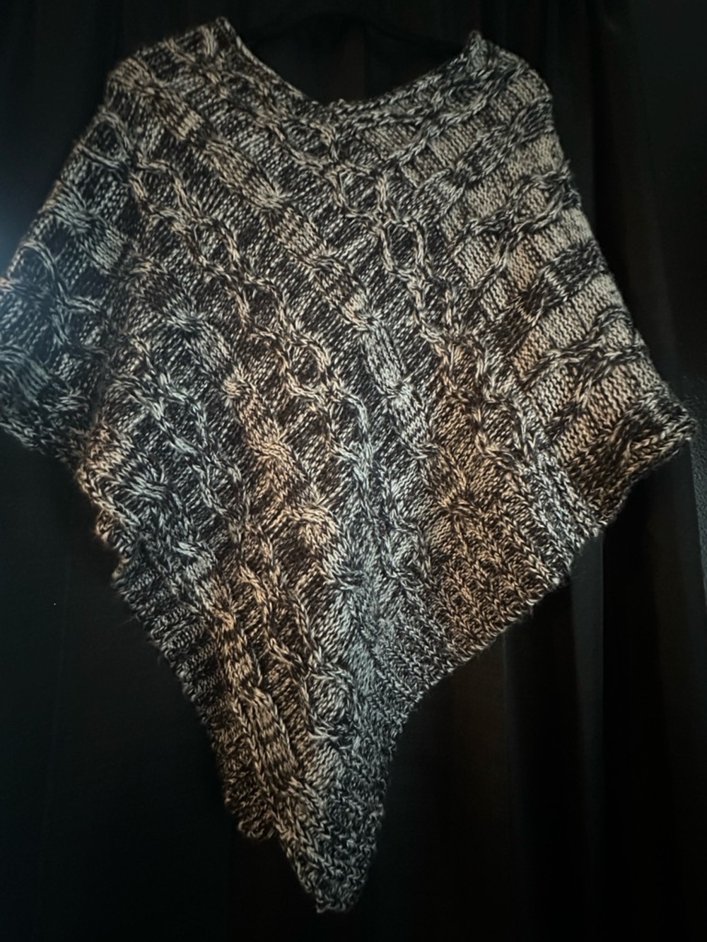 Coco + Carmen Black and White Marled Cable-Knit Poncho